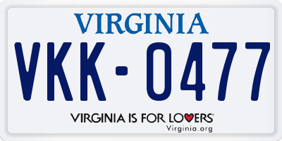 VA license plate VKK0477
