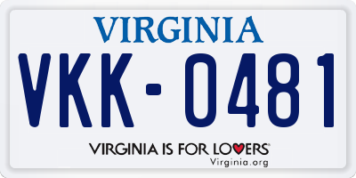 VA license plate VKK0481