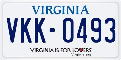 VA license plate VKK0493