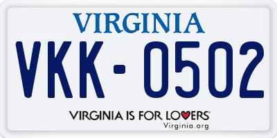 VA license plate VKK0502
