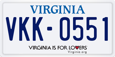 VA license plate VKK0551