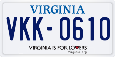 VA license plate VKK0610