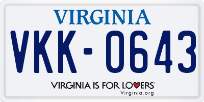 VA license plate VKK0643