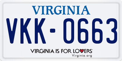 VA license plate VKK0663