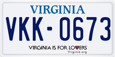 VA license plate VKK0673
