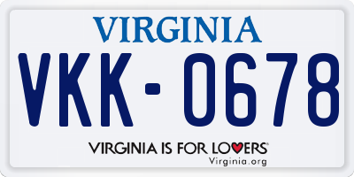 VA license plate VKK0678