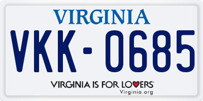 VA license plate VKK0685