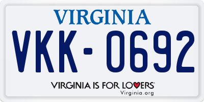 VA license plate VKK0692