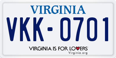 VA license plate VKK0701