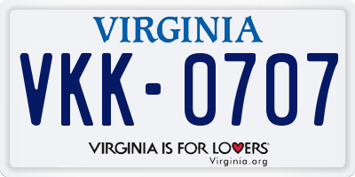 VA license plate VKK0707