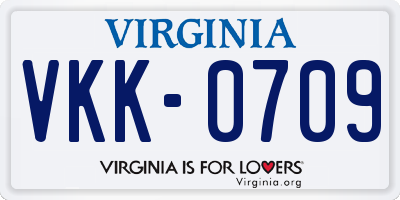 VA license plate VKK0709