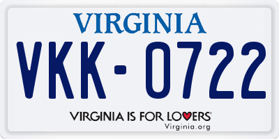 VA license plate VKK0722