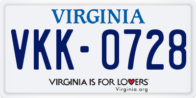 VA license plate VKK0728