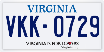 VA license plate VKK0729