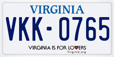 VA license plate VKK0765