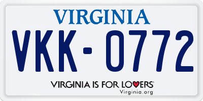 VA license plate VKK0772