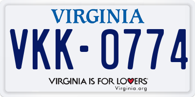 VA license plate VKK0774