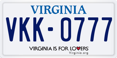 VA license plate VKK0777