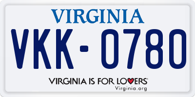 VA license plate VKK0780