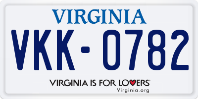 VA license plate VKK0782