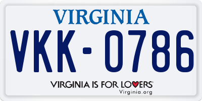 VA license plate VKK0786