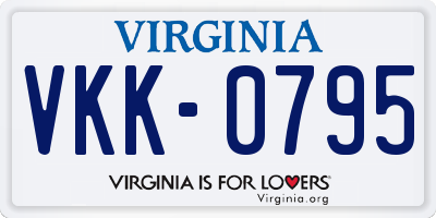 VA license plate VKK0795
