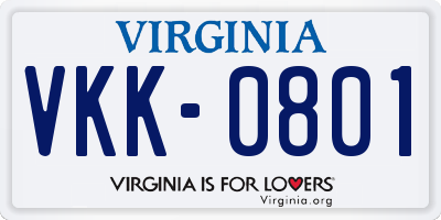 VA license plate VKK0801