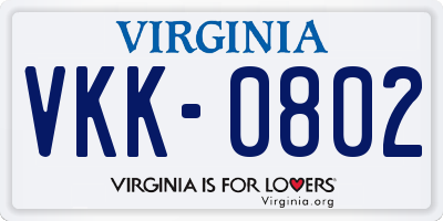 VA license plate VKK0802