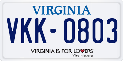 VA license plate VKK0803