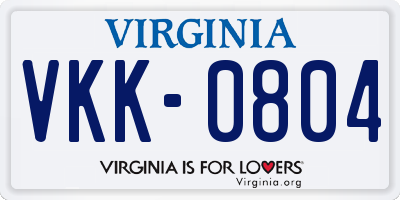 VA license plate VKK0804
