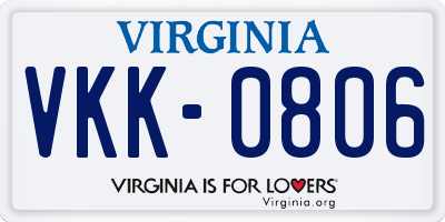 VA license plate VKK0806