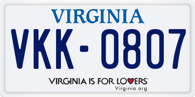 VA license plate VKK0807