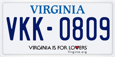 VA license plate VKK0809