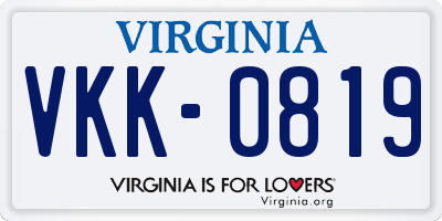 VA license plate VKK0819