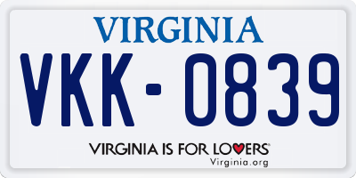 VA license plate VKK0839