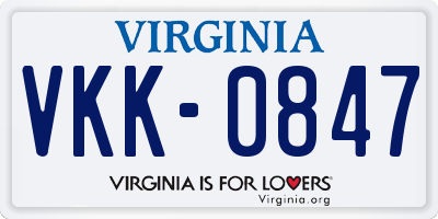 VA license plate VKK0847