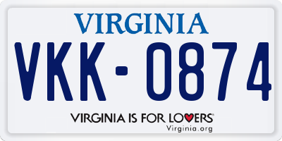 VA license plate VKK0874