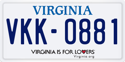 VA license plate VKK0881