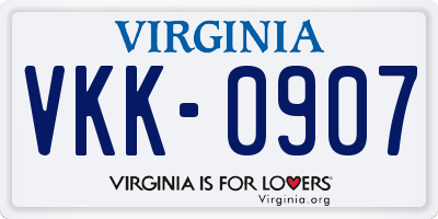 VA license plate VKK0907
