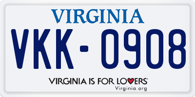 VA license plate VKK0908
