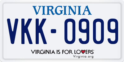 VA license plate VKK0909