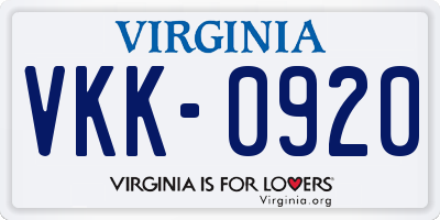 VA license plate VKK0920
