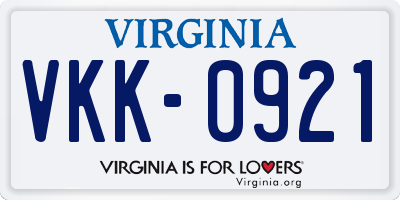 VA license plate VKK0921