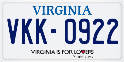 VA license plate VKK0922
