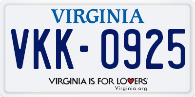 VA license plate VKK0925