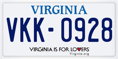 VA license plate VKK0928