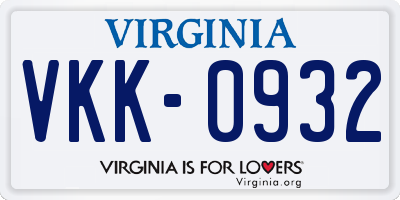 VA license plate VKK0932
