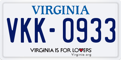 VA license plate VKK0933