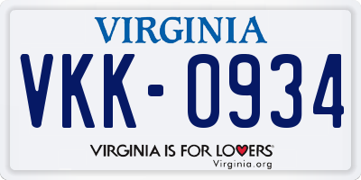 VA license plate VKK0934