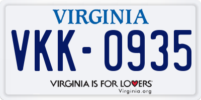 VA license plate VKK0935